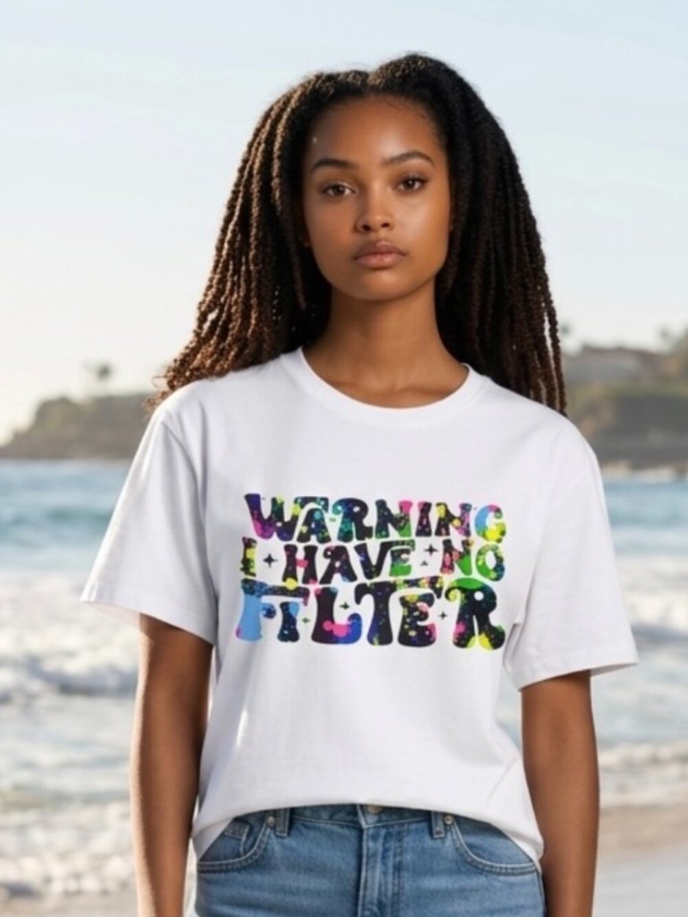 Warning I Have No Filter Graphic T-Shirt, White SIZE M